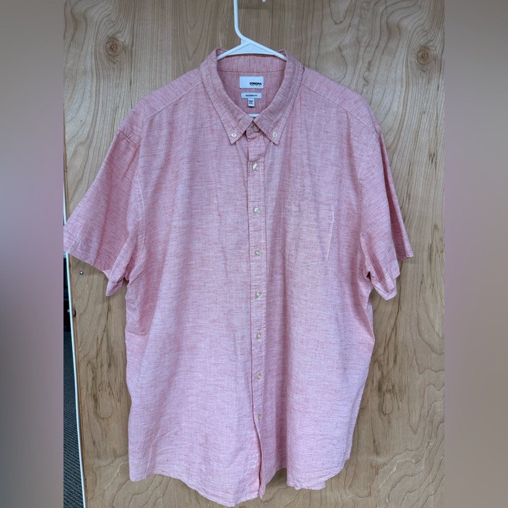 Sonoma Button Front Shirt Mens XL Marled Heathered Red Cotton Linen Modern Fit